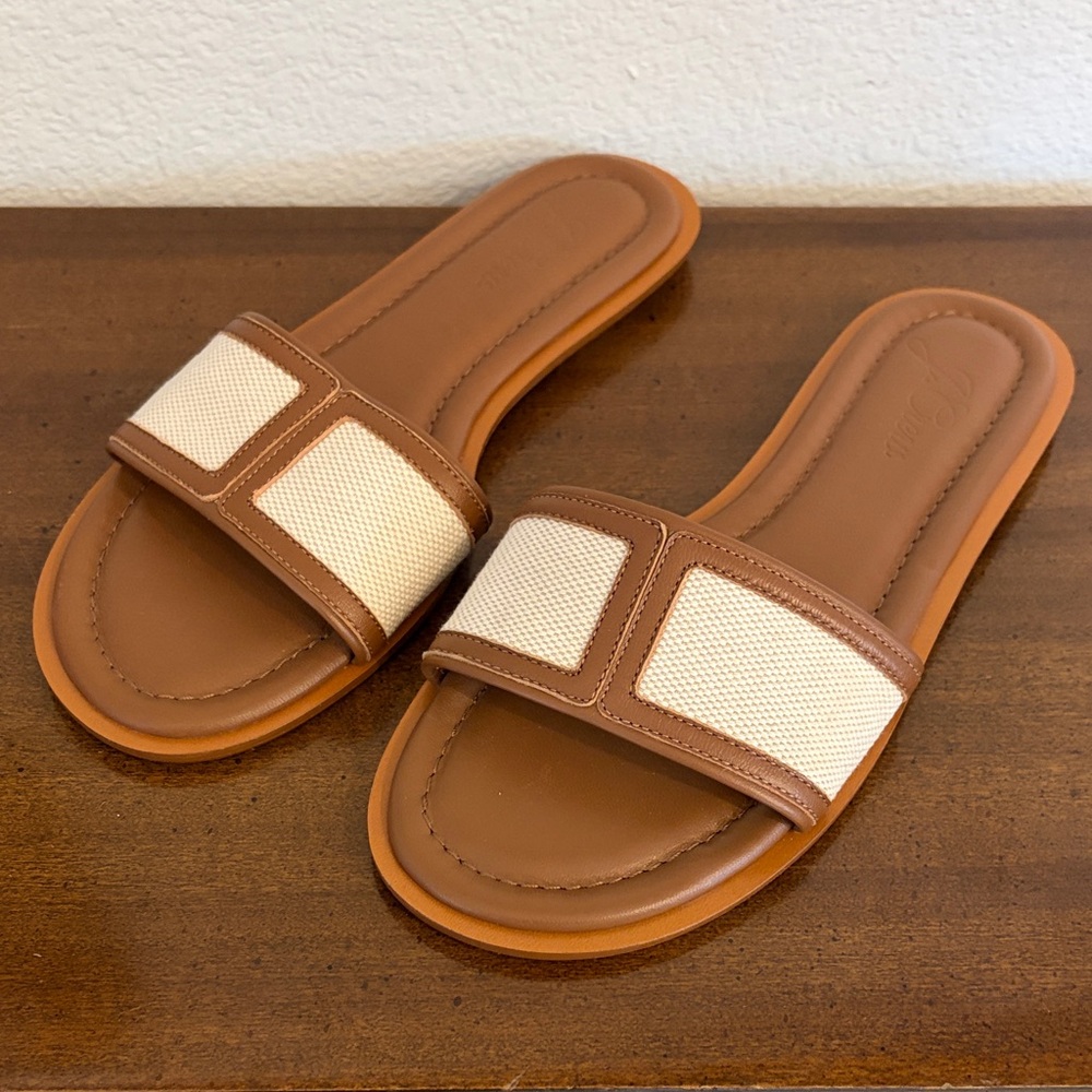 JCrew Elegant Slide sandals in Rich Oak canvas and leather 7.5 - Picture 2 of 9